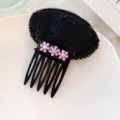 Schwarzer Haarkamm Einlagepad mit lila Strassblumen für Volumen und Haare Styling. - Lila Atmungsaktives Haarkissen