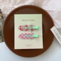 Sweet candy color hair clip set, fresh fruit style cherry and plaid design side hairpins. - Cherry Yogurt