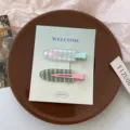 Colorful plaid hair clips set, sweet candy color side hairpins for daily cute styling. - Sea Salt Avocado