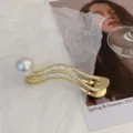 Golden fishtail hair claw clip with a large pearl elegant back head hairpin for women - Curved Gold JB281