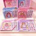 Detailansicht eines niedlichen Cartoon Spiralbuch Schreibwarensets mit bunten Stickern. - Candy Girl