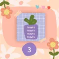 Square mini thank you card detail view, featuring cute potted plant pattern and purple grid. - Blue Grid Cactus