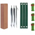 Tree stake kit for heavy duty wind support, includes metal stakes, straps, and 4m ropes. - Silver Ground Spike 9-Piece Set / Green