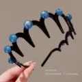 Black double-layer hair hoop with blue glitter beads, stylish anti-slip hair accessory for women. - Blue