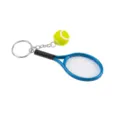 Cute blue tennis racket and ball keychain, metal ring pendant for sports fans and gifts. - Blue