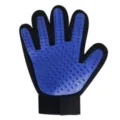 Pet grooming glove for cats and dogs, blue silicone deshedding brush with adjustable wrist strap. - Left Hand / Blue