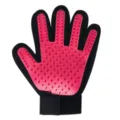 Pet hair grooming glove with soft silicone bristles and breathable mesh for cats and dogs. - Left Hand / Pink