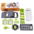 Multi-functional vegetable chopper and mandoline slicer kitchen tool set with various blades. - 14-Piece Set in Gray