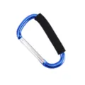 Blue aluminum carabiner with black foam grip, D-ring shape utility hook for outdoor use. - Blue