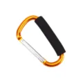 Orange aluminum alloy D-ring carabiner with black foam grip handle for bags and outdoor use. - Gold