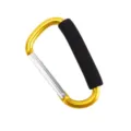 Gold D-shaped aluminum carabiner clip with black foam grip for outdoor mountaineering use. - Yellow