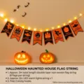 Halloween banner decoration set with LED warm string lights, spooky party hanging flags. - Halloween Haunted House Flag
