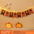 Halloween pumpkin banner string lights LED hanging party decor spooky festival indoor decoration - Halloween Pumpkin Square Flag