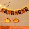 Halloween bat banner garland with warm LED lights string, pumpkin decorations for party decor. - Halloween Bat Square Flag