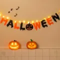 Halloween pumpkin banner with LED warm lights, party hanging decoration for holiday decor. - Halloween Alphabet Banner