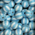 Blue and white striped acrylic round beads for DIY jewelry making, phone charms and craft accessories. - Striped Round Bead / 12mm / Lake Blue