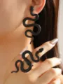Set de pendiente de serpiente negra y anillo, joyeria gotica punk de animales para mujeres. - Juego Negro