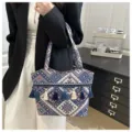 Bohemian fringe woven tote bag with geometric patterns and double handles for women daily style. - Style 6