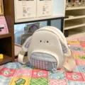 Cute white puppy crossbody bag with blue plaid ears and front pocket for daily use. - White