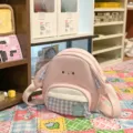 Pink cute cartoon animal canvas shoulder bag sweet style daily casual messenger bag for girls kids - Pink