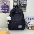 Sac à dos noir à pois style japonais avec adorable pendentif nuage pour l'école et les loisirs. - Noir avec Pendentif