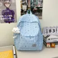 Sac à dos japonais bleu clair à pois avec pendentif nuage mignon et grande capacité. - Bleu avec Pendentif