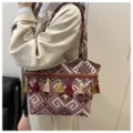 Ethische gestreifte Tasche mit bunten Quasten, modische Umhängetasche für Damen. - Stil 4