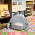 Cute light blue shoulder bag with bunny ears and plaid, sweet daily crossbody bag for girls. - Blue