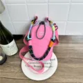 Rosa kontrastfarbene gewebte Umhängetasche, stylische Mini-Handytasche mit bunten Riemen. - Rosa
