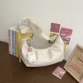 Minimalist Solid Color Nylon Crescent Shoulder Bag Beige Casual Daily Underarm Crossbody - Off-White with White Bell Pendant