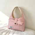 Rot weiß karierte Umhängetasche für Damen, große Kapazität Freizeit Shopper Tasche. - Rosa