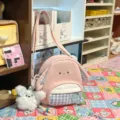 Süße rosa Kaninchen Umhängetasche für Mädchen, kawaii Plüsch Tasche mit Karomuster. - Rosa Mit Anhänger