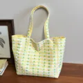 Koreanischer Stil große Kapazität Nylon Shopper Tasche gelb grün gepunktet Freizeit Damentasche - Gelb