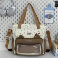Bolso de hombro de lona de gran capacidad estilo japones bolsa escolar con ventana transparente - Caqui