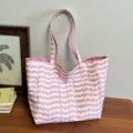 Rosa Wellenmuster Nylon Shopper Tasche für Damen, große Kapazität lässige Schultertasche. - Rosa