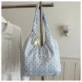 Summer polka dot canvas tote bag large capacity shoulder bag cute flower decoration - With Pendant / Blue