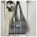 Summer new polka dot canvas tote bag large capacity shoulder bag cute flower decoration handbag - With Pendant / Black