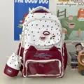 Niedlicher Schüler Rucksack mit klarem Sichtfenster, Sternen Herz Muster Freizeit Tasche - Rot Mit Anhänger