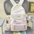 Süßer rosa weißer Studenten Rucksack mit transparenter Vordertasche Ita Bag für Schule - Rosa Mit Anhänger