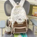 Süßer Studenten Rucksack mit Katzenohren, Sternenmuster und passender Tasche für Schule. - Khaki
