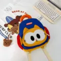 Cute cartoon cat kids backpack with bright color blocks, lightweight school bag for boys and girls. - Blue