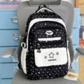 Koreanischer Stil schwarz-weißer Polka-Dot-Stern-Studenten-Rucksack mit großem Fassungsvermögen - Schwarz