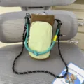 Casual outdoor drawstring crossbody water bottle bag phone pouch colorblock design. - Green