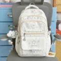 Süßer Sternen Student Rucksack, weiße große Kapazität Doppelschulter Tasche für Mädchen - Weiß mit Wolken-Anhänger