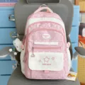 2026 Neuer koreanischer Studentenrucksack Süßer Stern Große Kapazität Schulranzen - Rosa mit Wolken-Anhänger
