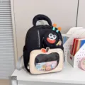 Kinderrucksack niedliches Cartoon Tier Design schwarze Schultasche mit transparenter Tasche - Schwarz