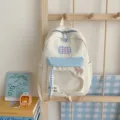 Frischer farbblockierender Schülerrucksack mit transparenter Vordertasche und Schleife. - S / Weiß