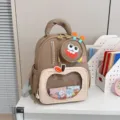 Niedlicher Cartoon Kinderrucksack für Kindergarten Jungen und Mädchen mit transparentem Fach. - Braun