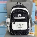 Koreanischer Studenten Rucksack mit süßen Sternen schwarz weiß Design große Kapazität - Schwarz mit Wolken-Anhänger