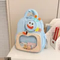 Niedlicher Cartoon-Monster Kinderrucksack mit Apfeltasche, hellblaue Schultasche für Kleinkinder. - Blau